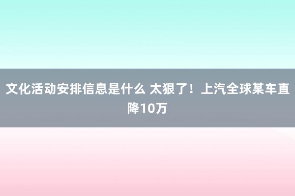 文化活动安排信息是什么 太狠了！上汽全球某车直降10万