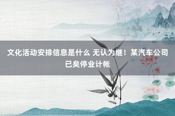 文化活动安排信息是什么 无认为继！某汽车公司已矣停业计帐