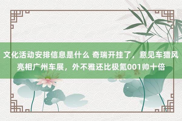 文化活动安排信息是什么 奇瑞开挂了，意见车猎风亮相广州车展，外不雅还比极氪001帅十倍