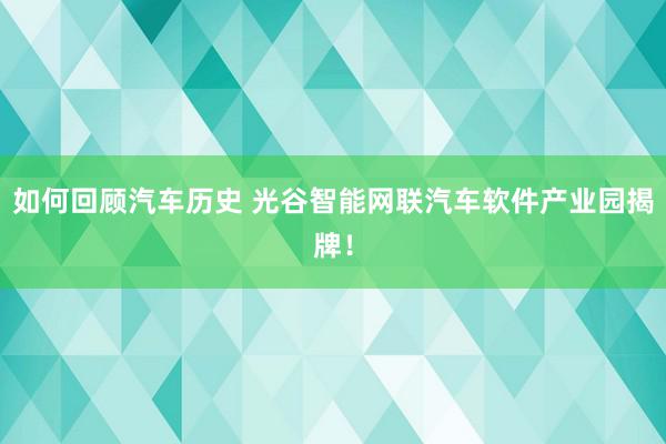 如何回顾汽车历史 光谷智能网联汽车软件产业园揭牌！