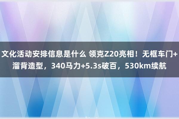 文化活动安排信息是什么 领克Z20亮相！无框车门+溜背造型，340马力+5.3s破百，530km续航