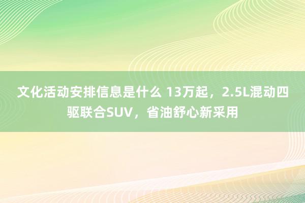 文化活动安排信息是什么 13万起，2.5L混动四驱联合SUV，省油舒心新采用