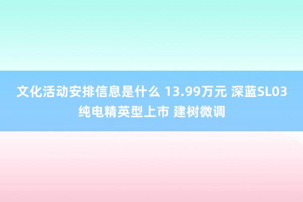 文化活动安排信息是什么 13.99万元 深蓝SL03纯电精英型上市 建树微调