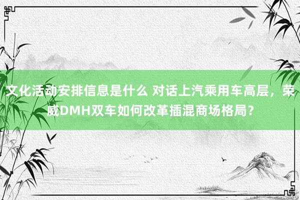 文化活动安排信息是什么 对话上汽乘用车高层，荣威DMH双车如何改革插混商场格局？