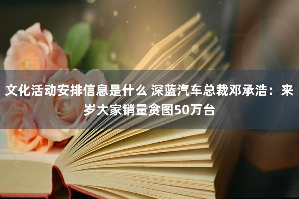 文化活动安排信息是什么 深蓝汽车总裁邓承浩：来岁大家销量贪图50万台