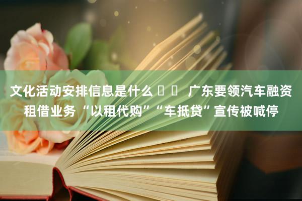 文化活动安排信息是什么 		 广东要领汽车融资租借业务 “以租代购”“车抵贷”宣传被喊停