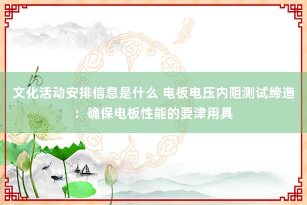 文化活动安排信息是什么 电板电压内阻测试缔造：确保电板性能的要津用具