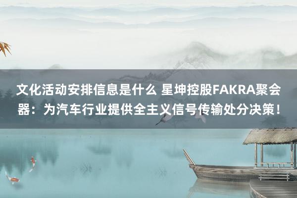 文化活动安排信息是什么 星坤控股FAKRA聚会器：为汽车行业提供全主义信号传输处分决策！