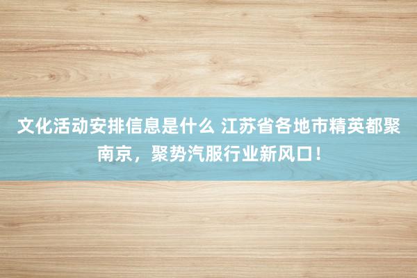 文化活动安排信息是什么 江苏省各地市精英都聚南京，聚势汽服行业新风口！