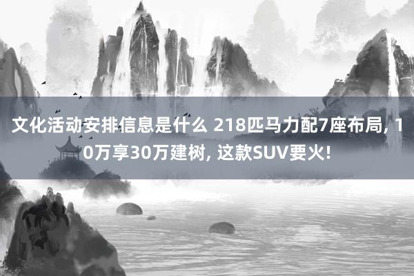 文化活动安排信息是什么 218匹马力配7座布局, 10万享30万建树, 这款SUV要火!