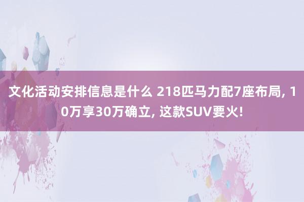 文化活动安排信息是什么 218匹马力配7座布局, 10万享30万确立, 这款SUV要火!