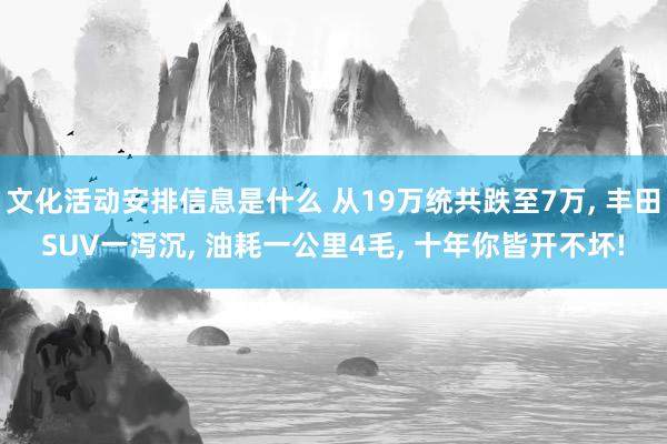 文化活动安排信息是什么 从19万统共跌至7万, 丰田SUV一泻沉, 油耗一公里4毛, 十年你皆开不坏!