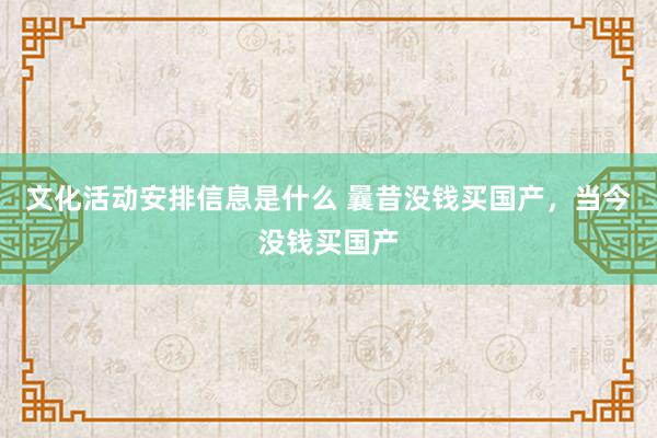 文化活动安排信息是什么 曩昔没钱买国产，当今没钱买国产