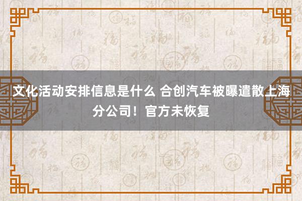 文化活动安排信息是什么 合创汽车被曝遣散上海分公司！官方未恢复