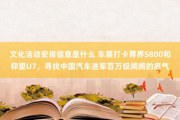 文化活动安排信息是什么 车展打卡尊界S800和仰望U7，寻找中国汽车进军百万级阛阓的底气