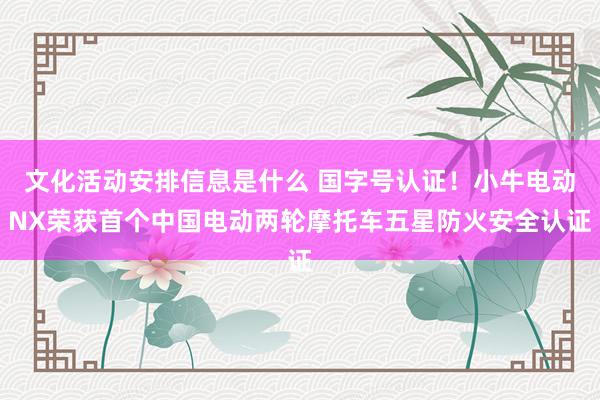 文化活动安排信息是什么 国字号认证！小牛电动NX荣获首个中国电动两轮摩托车五星防火安全认证