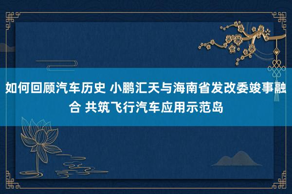 如何回顾汽车历史 小鹏汇天与海南省发改委竣事融合 共筑飞行汽车应用示范岛