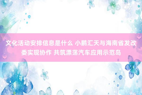 文化活动安排信息是什么 小鹏汇天与海南省发改委实现协作 共筑漂荡汽车应用示范岛