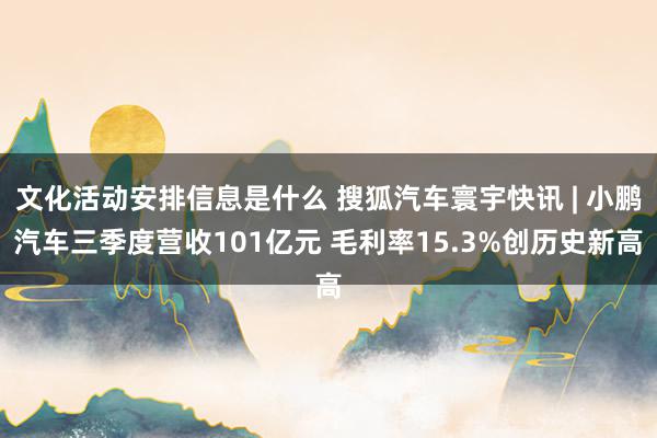 文化活动安排信息是什么 搜狐汽车寰宇快讯 | 小鹏汽车三季度营收101亿元 毛利率15.3%创历史新高