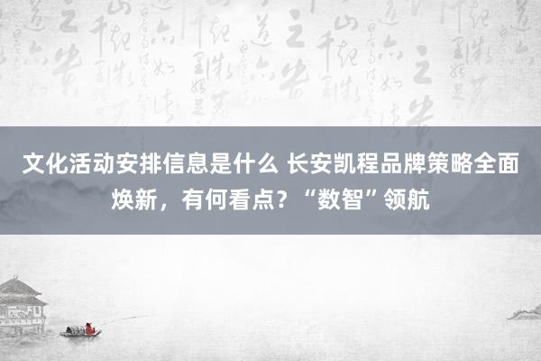 文化活动安排信息是什么 长安凯程品牌策略全面焕新，有何看点？“数智”领航