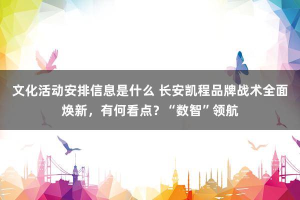 文化活动安排信息是什么 长安凯程品牌战术全面焕新，有何看点？“数智”领航