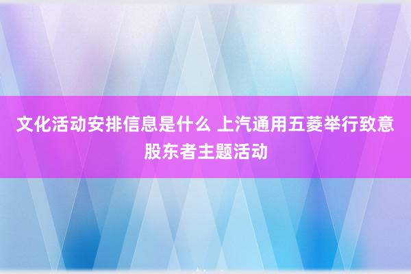 文化活动安排信息是什么 上汽通用五菱举行致意股东者主题活动