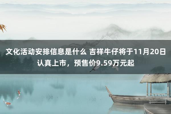 文化活动安排信息是什么 吉祥牛仔将于11月20日认真上市，预售价9.59万元起